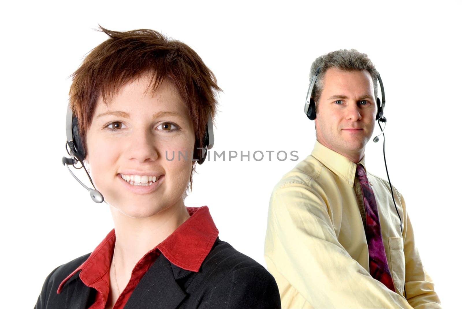 customer service rep with headset and smiling