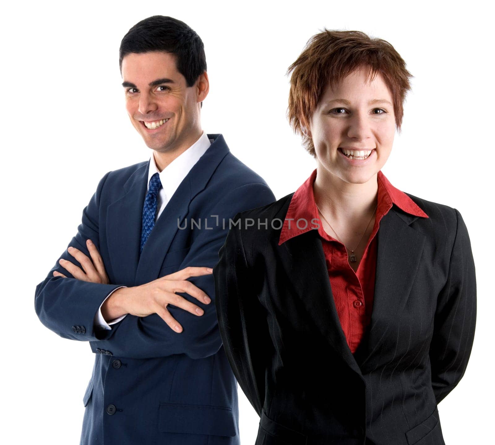 happy team members on an isolated white background