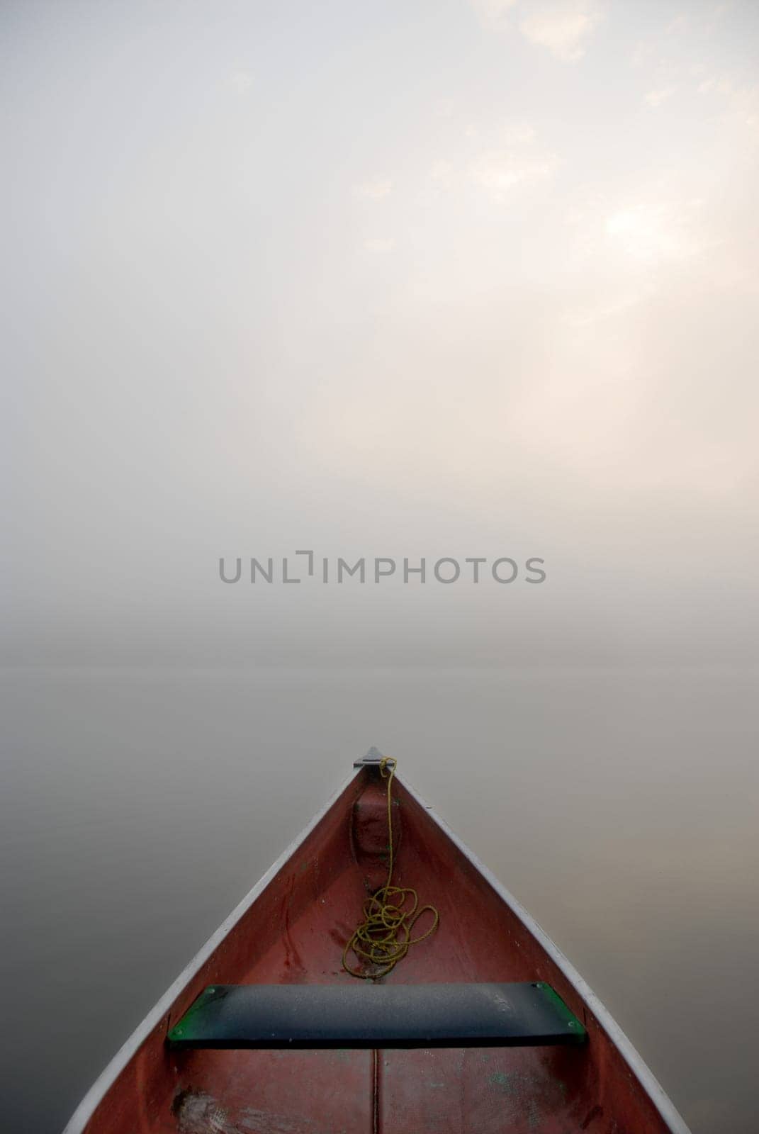 misty morning with canoe