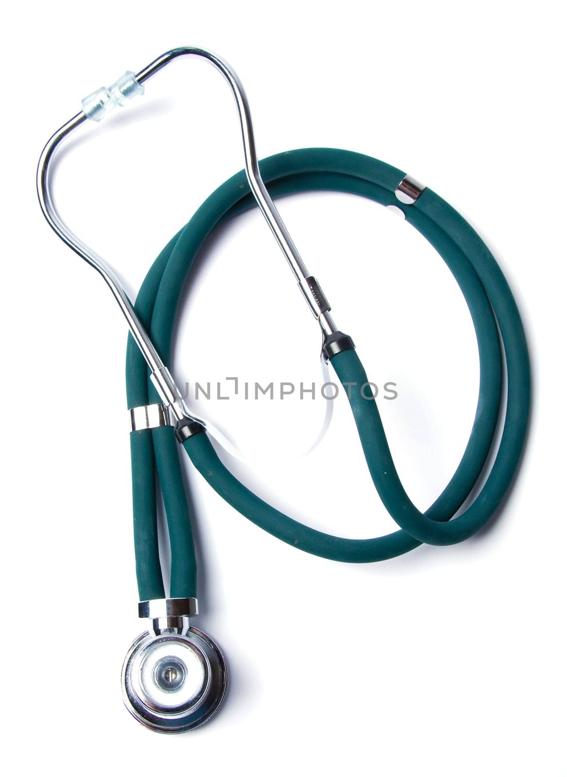 Stethoscope in green on an isolated white background
