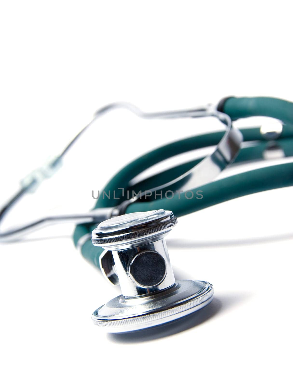 Stethoscope in green on an isolated white background