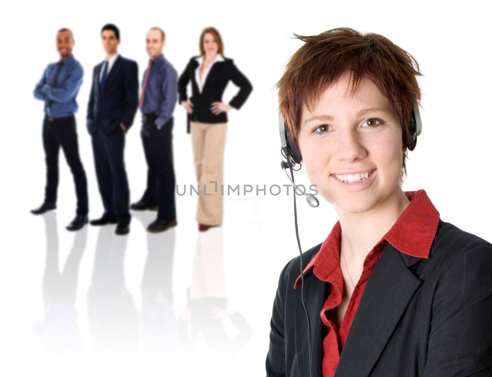 woman in black jacket with heaset on her head