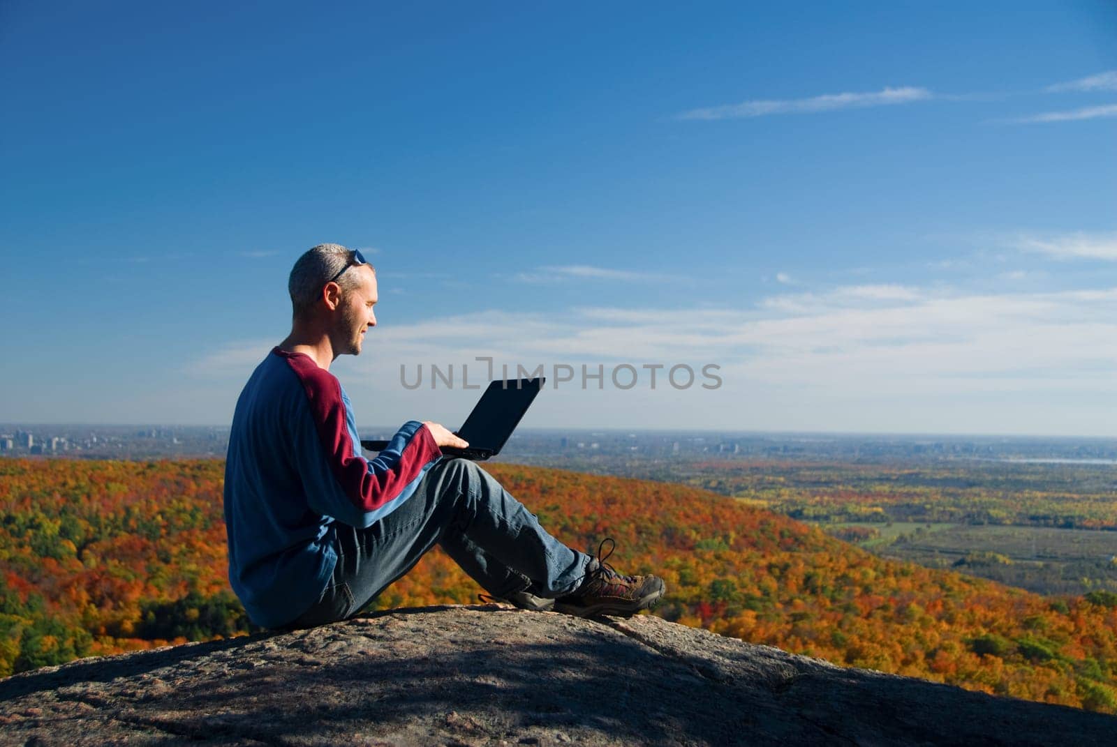getting away from it all on the laptop in nature