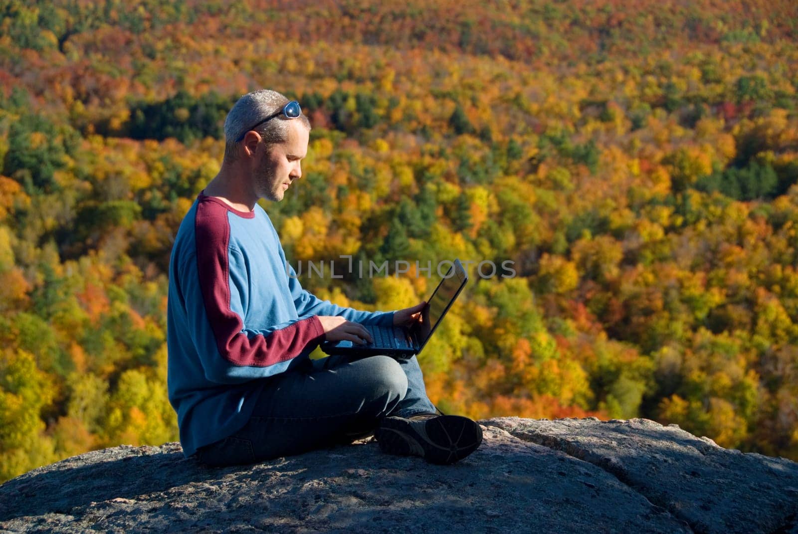 getting away from it all on the laptop in nature