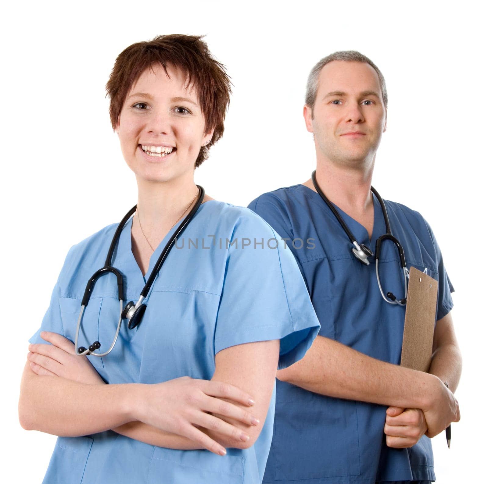 male doctor happy on white isolated background