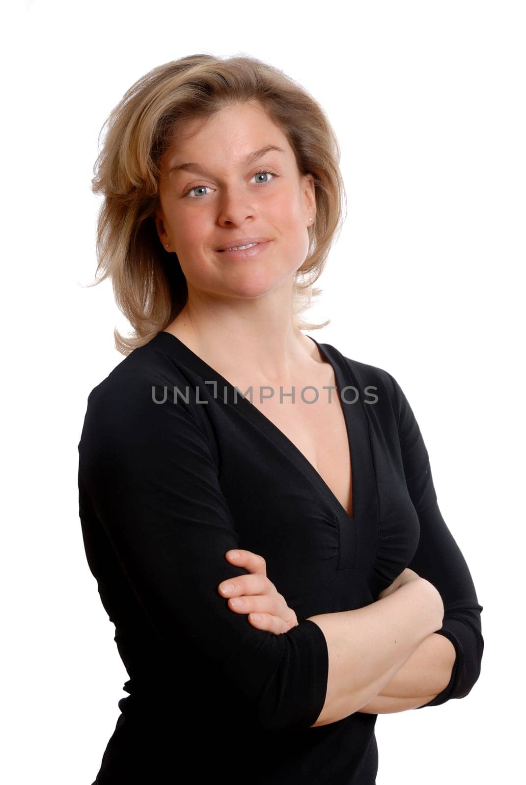 cute blond woman on an isolated white background