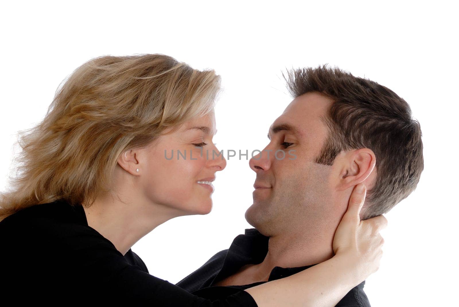 happy cute couple on an isolated white background
