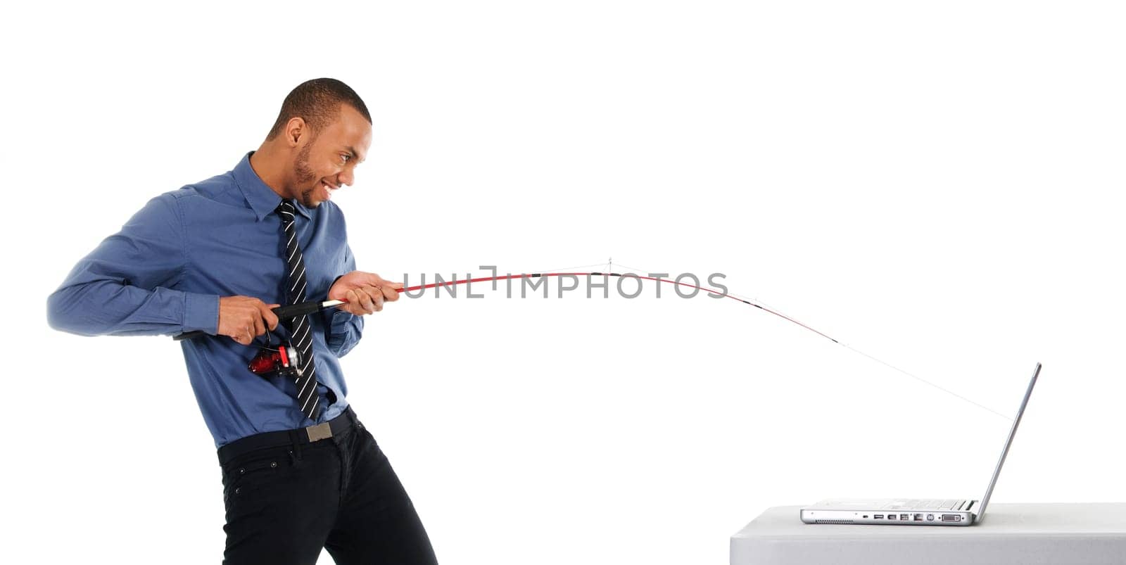 business man thief going phishing on the internet