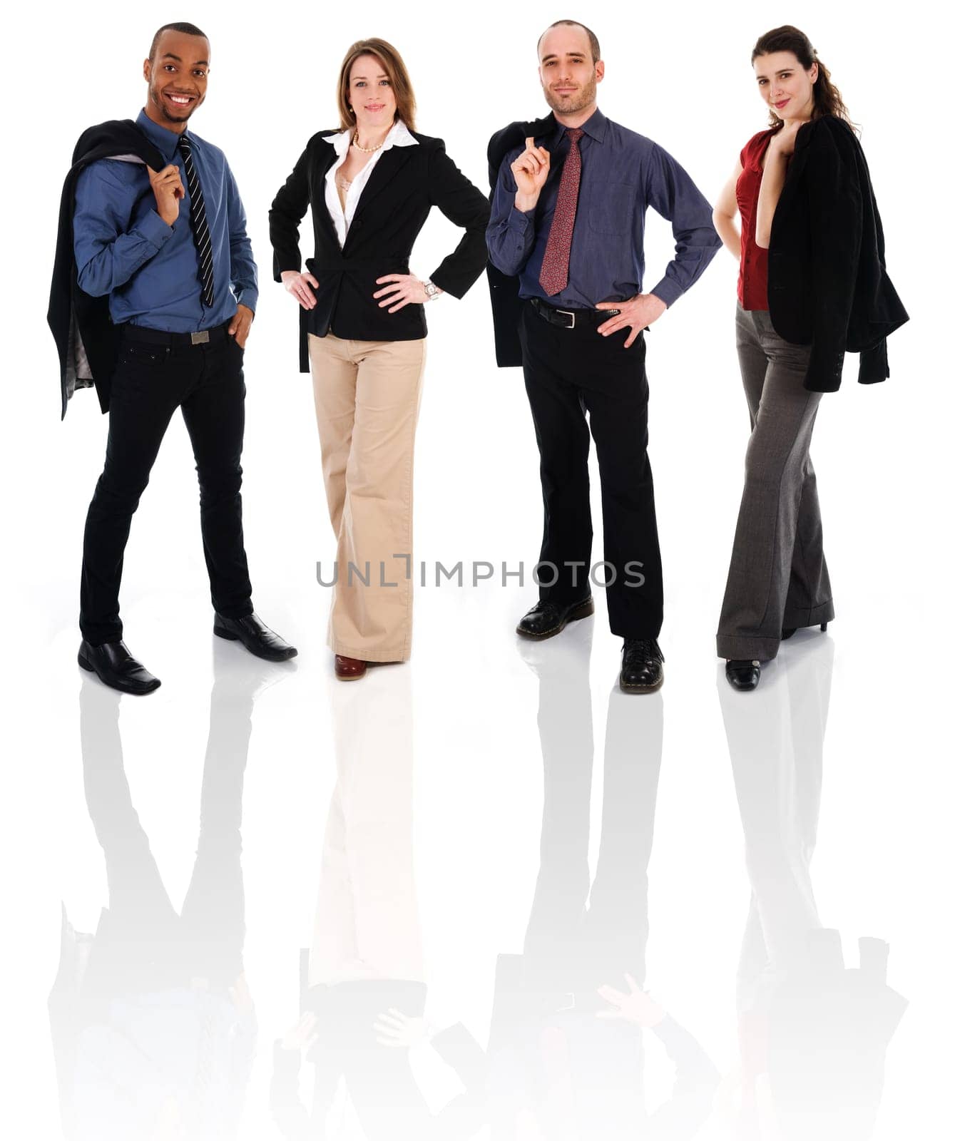 Young business team on a white background