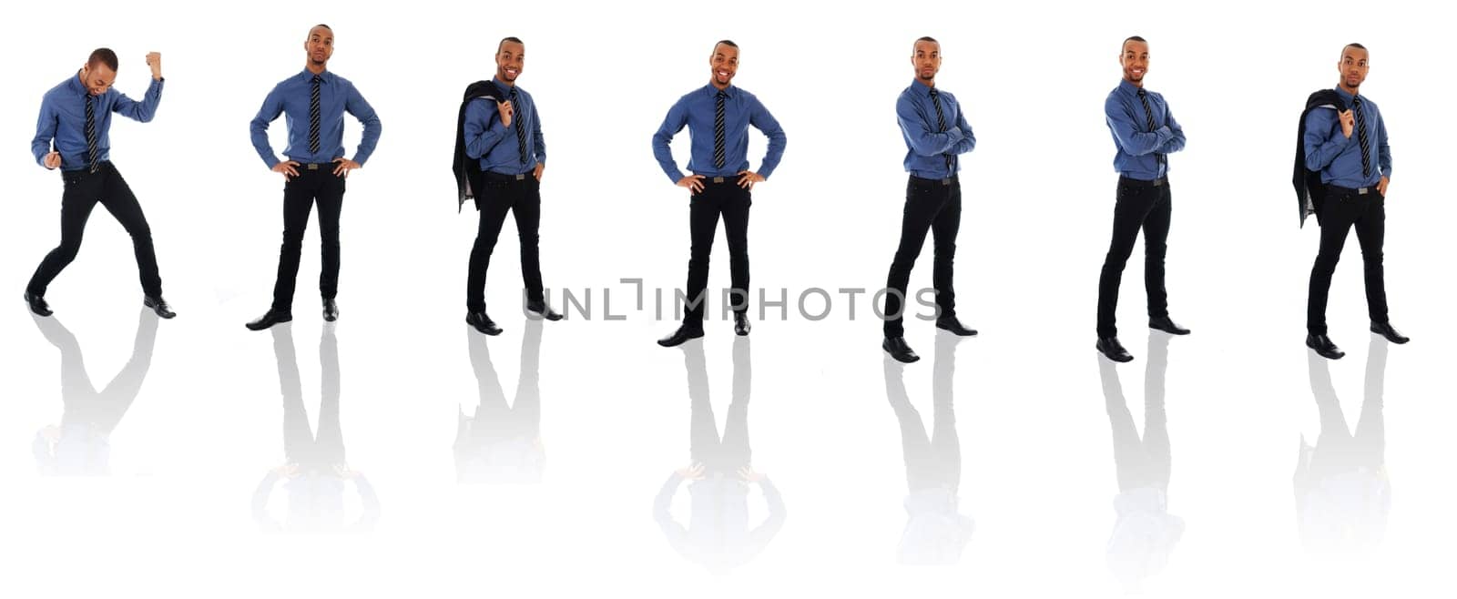 African Business man on a white background poses