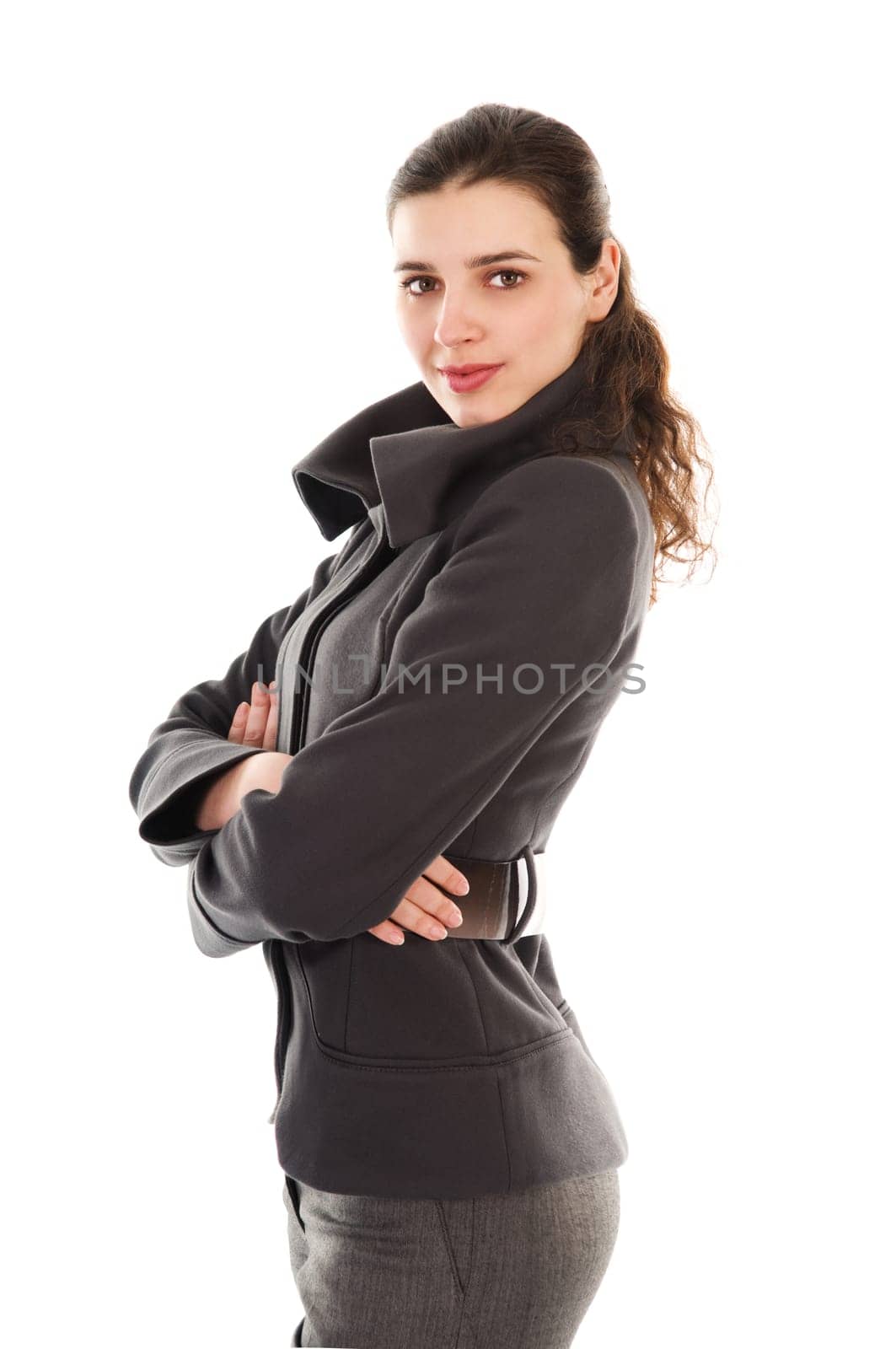Pretty woman in fashion on white background