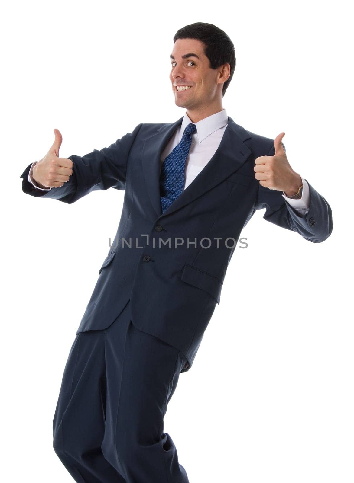 2 thumbs up man in a blue suit