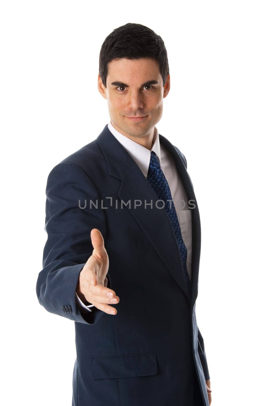 man in blue suit offering to shake the hand