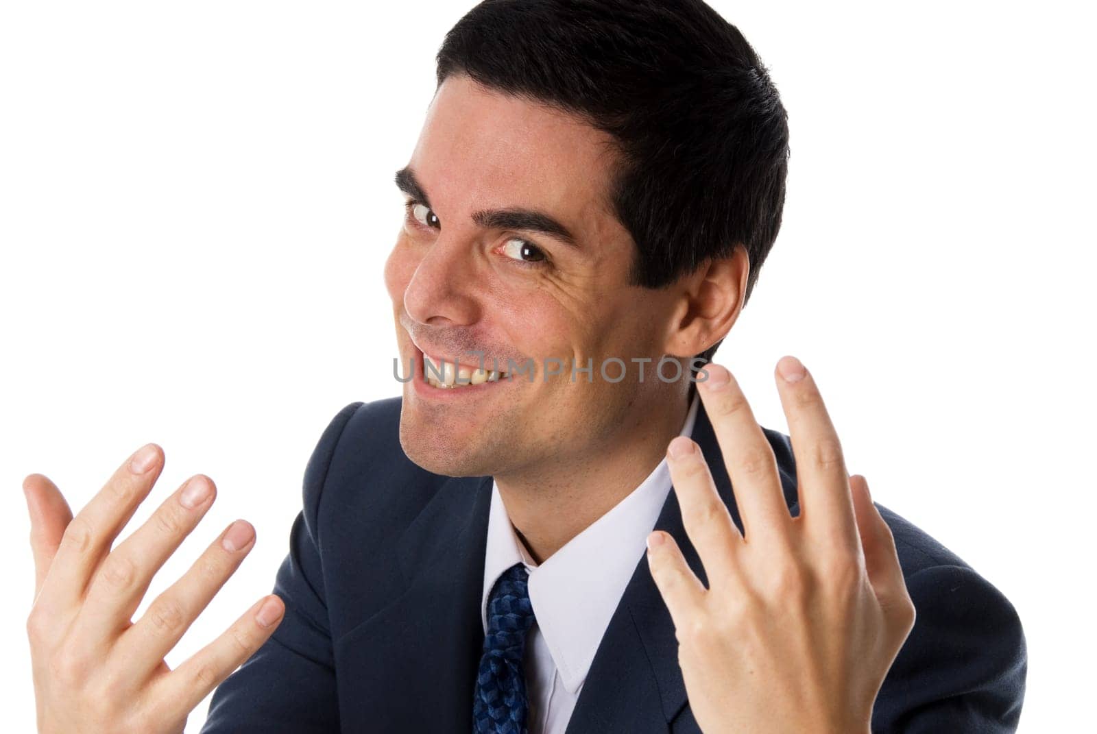 angry man in blue suit looking for a fight