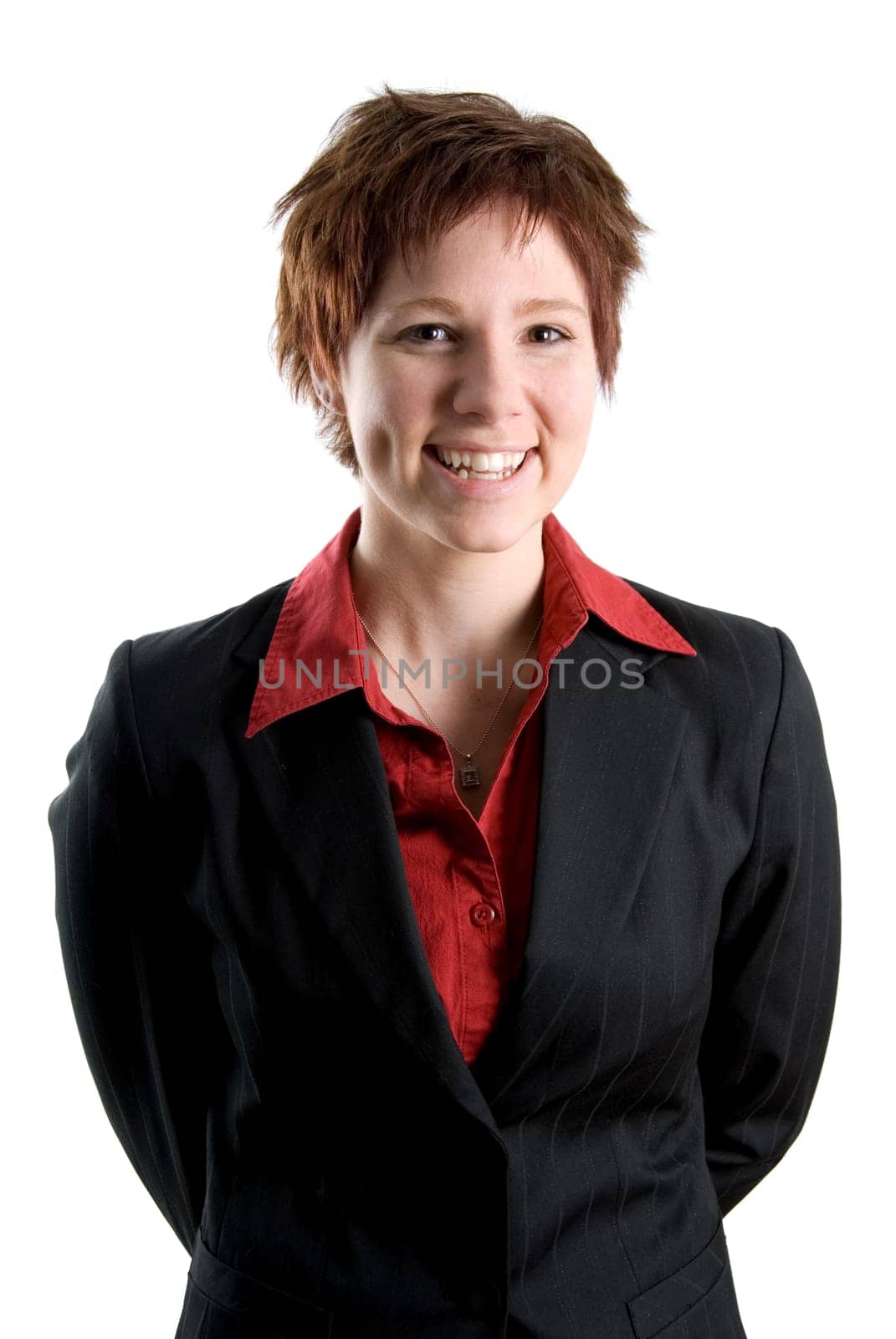 happy woman on an isolated white background