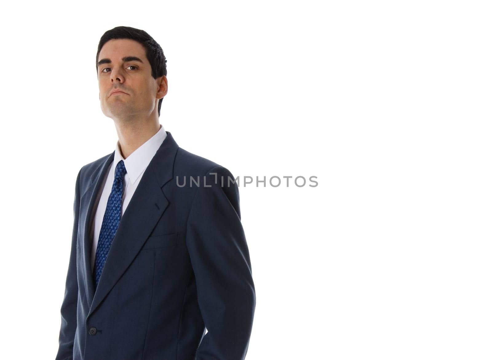 man in a blue siut on white background