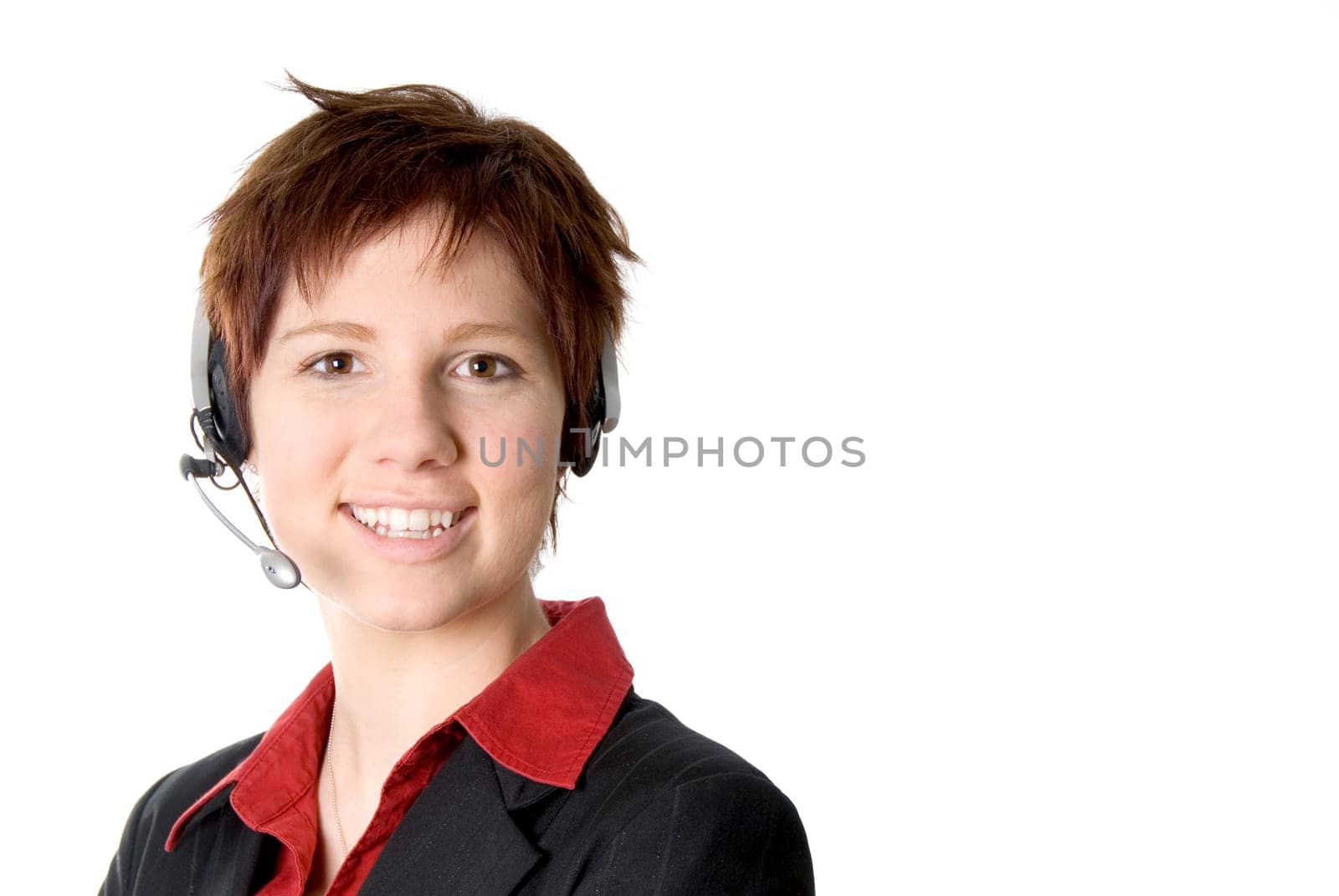 customer service rep with headset and smiling