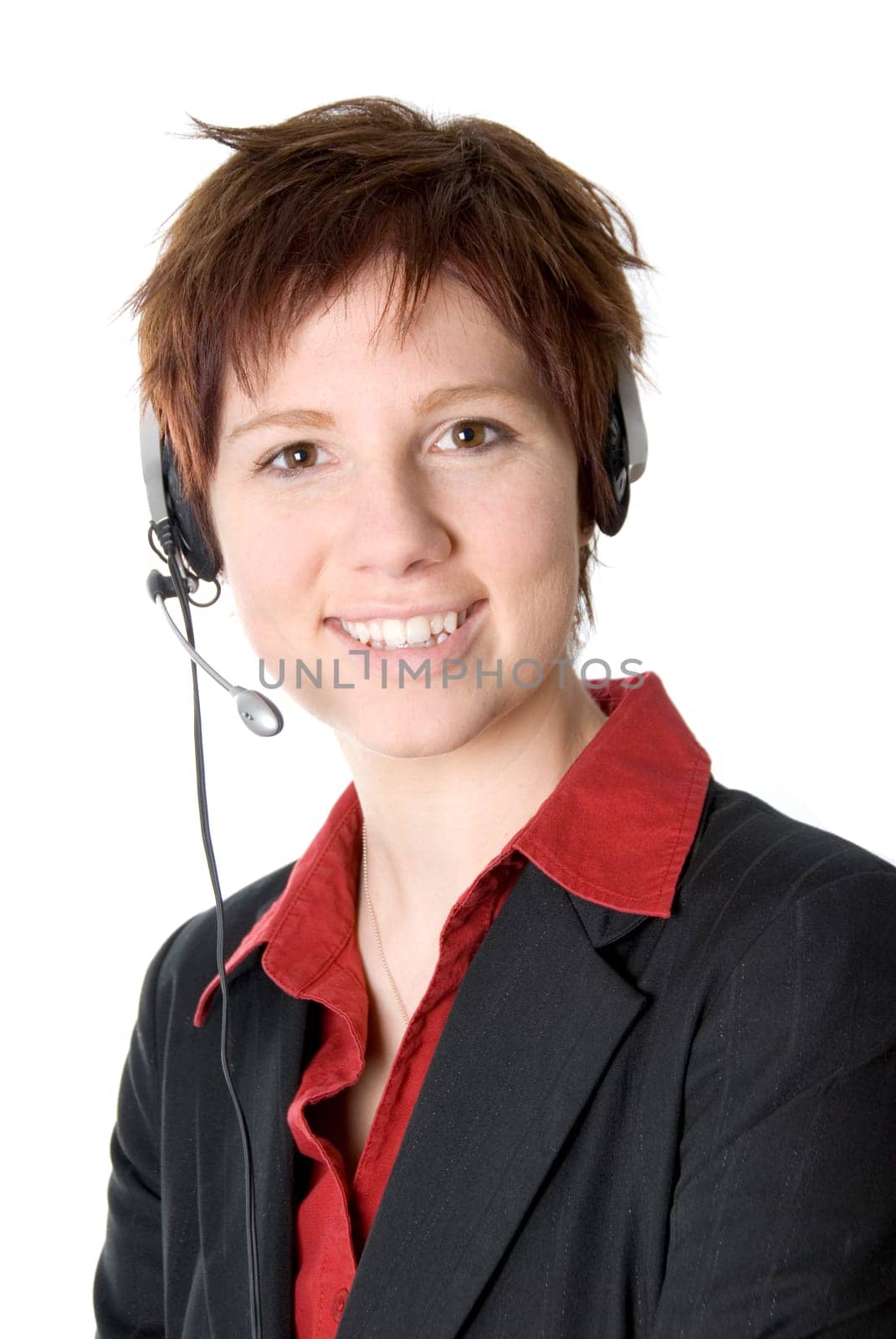 woman in black jacket with heaset on her head