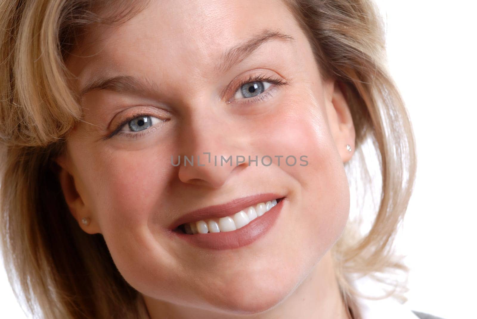 cute blond woman's face on an isolated white background