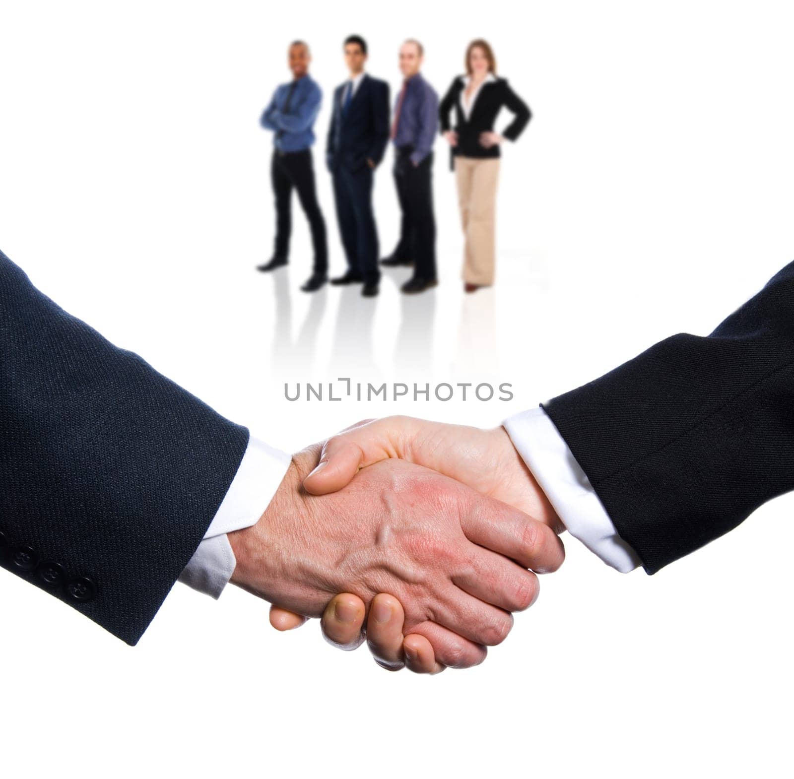two hands shaking on a white background