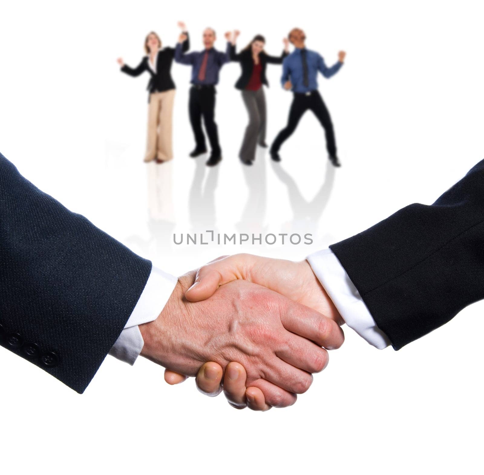 two hands shaking on a white background