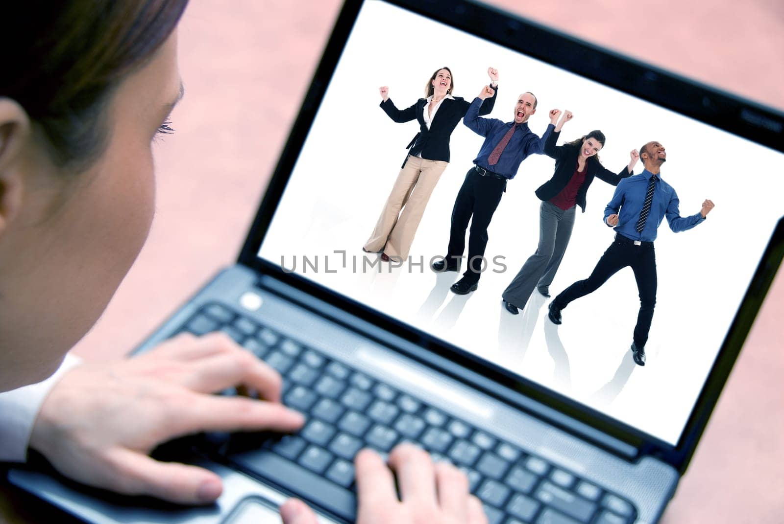 business woman on her laptop with focus on face
