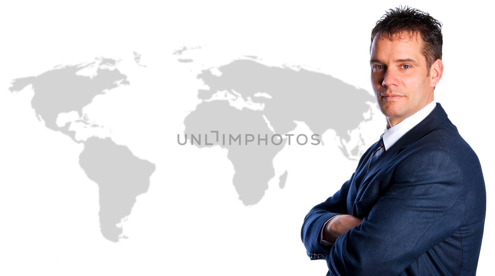 Businessman International on a world map isolated