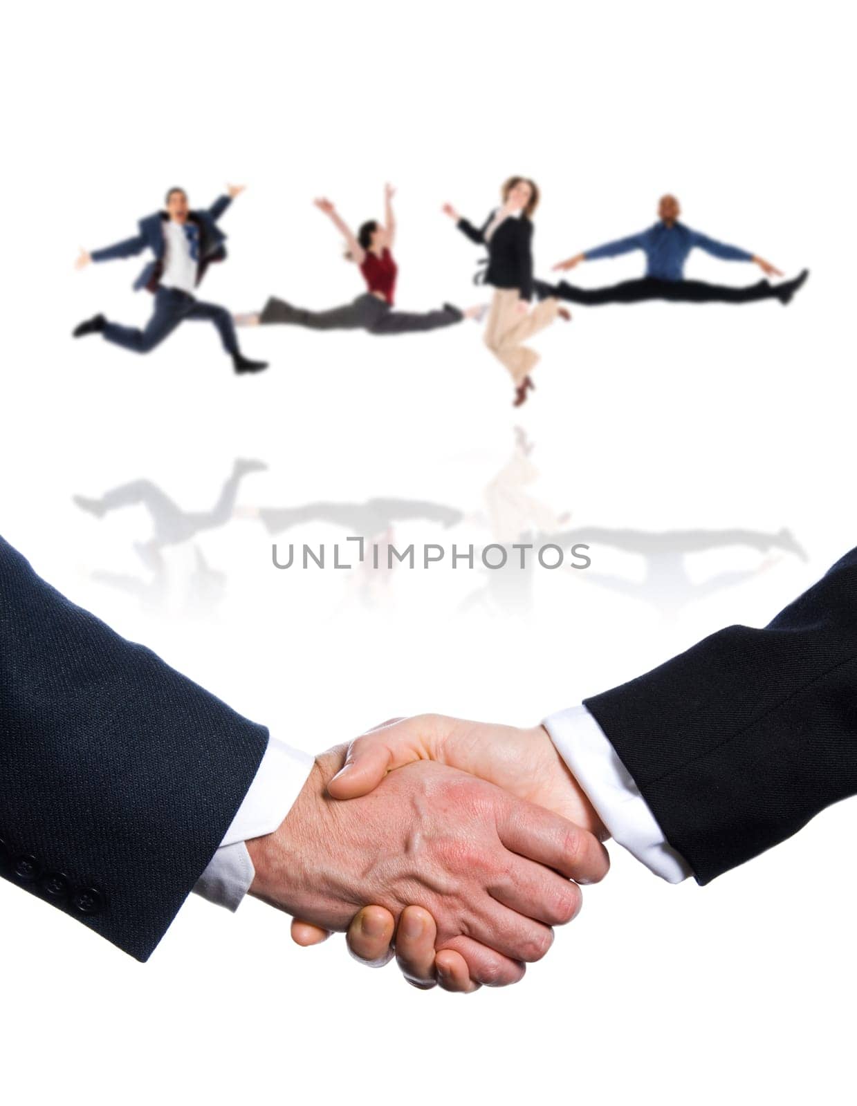 two hands shaking on a white background