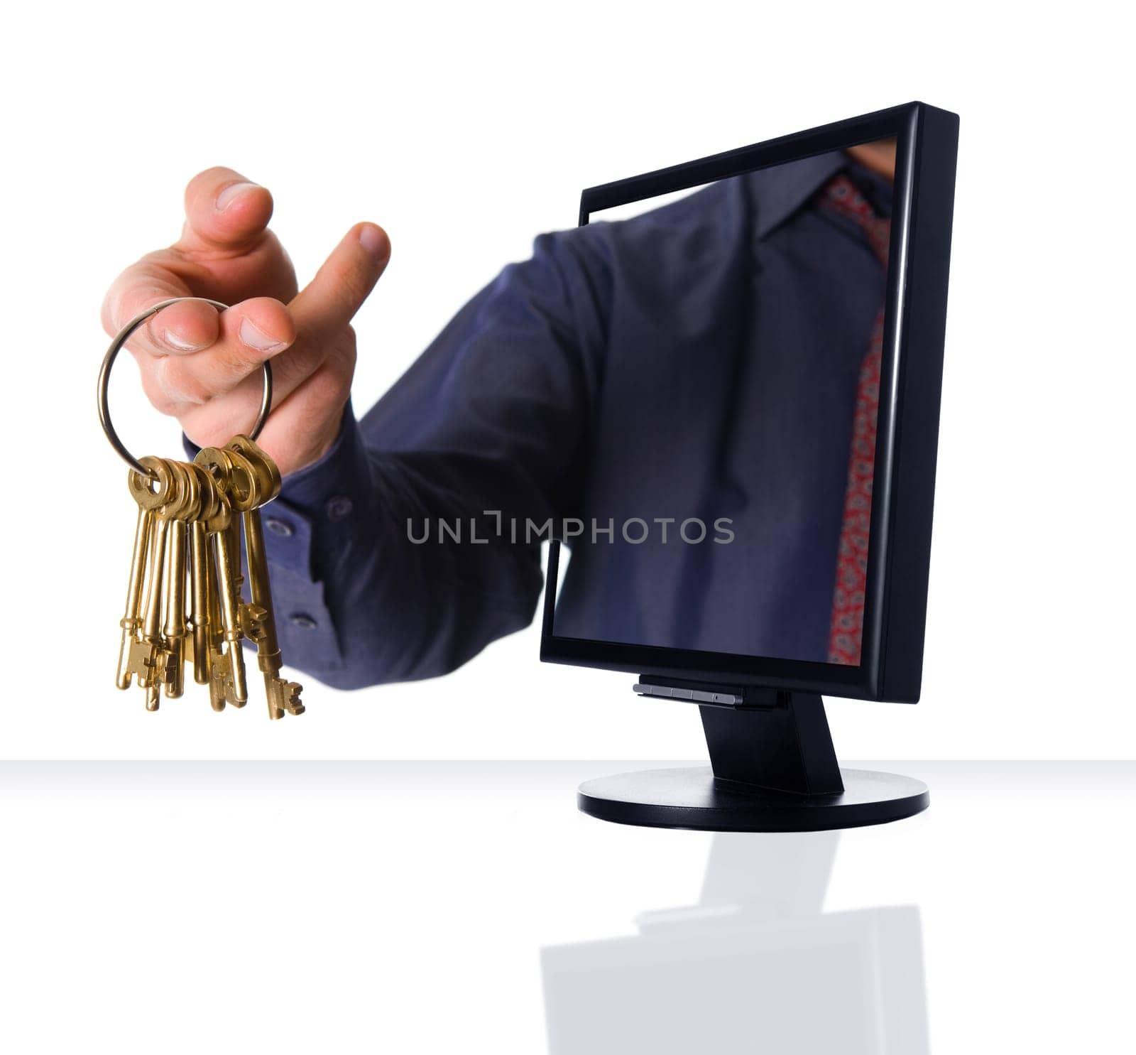 a computer flat screen monitor with golden keys