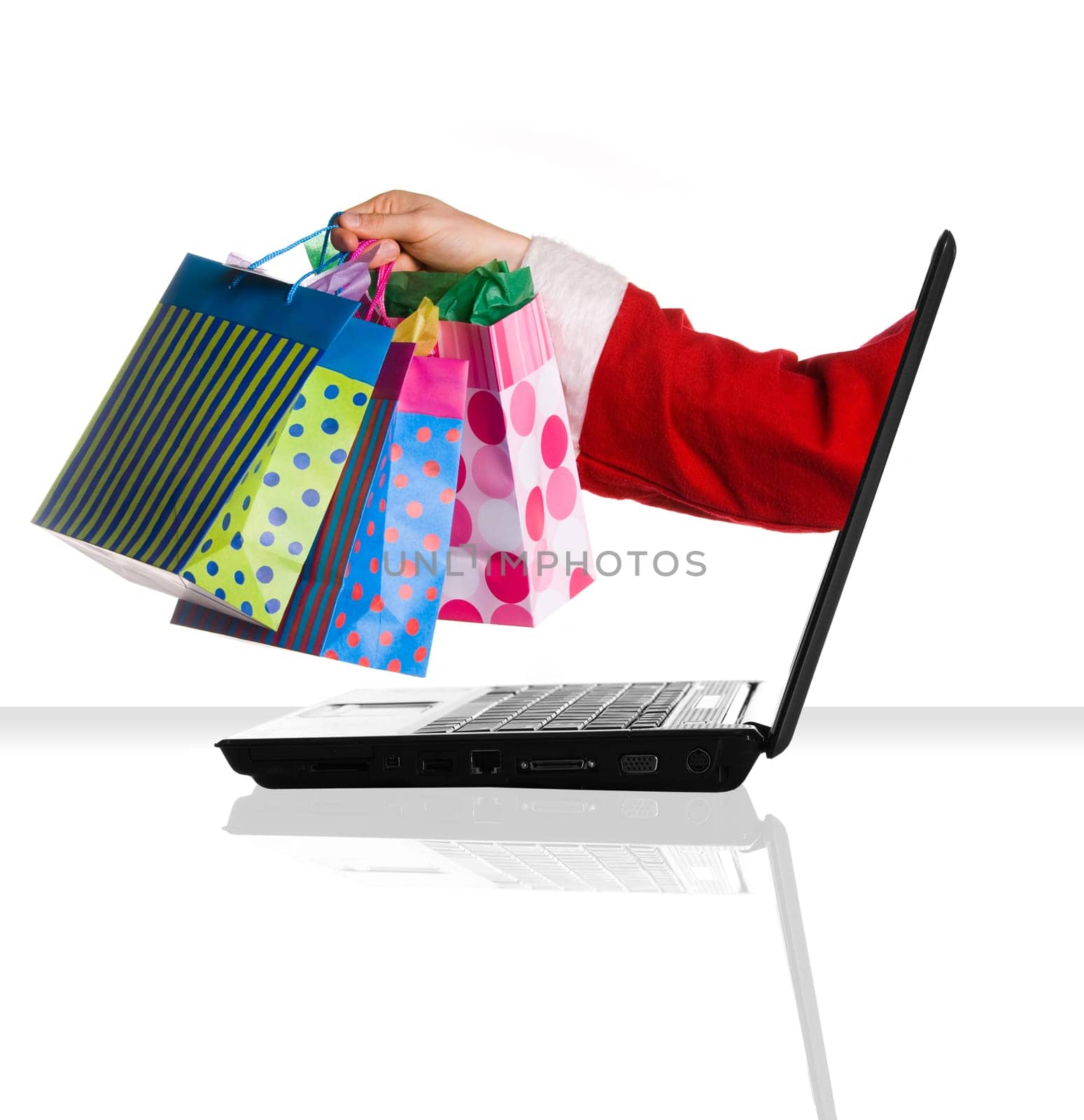 a single laptop on a white table and background