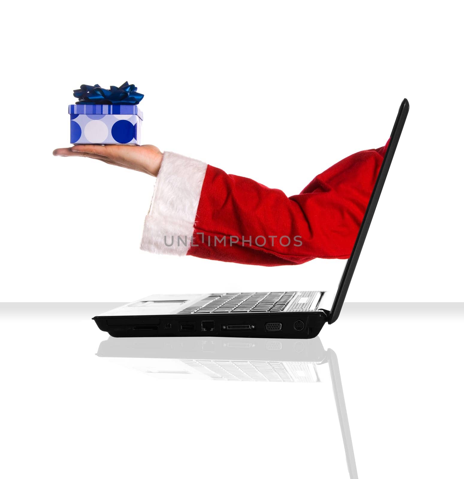 a single laptop on a white table and background
