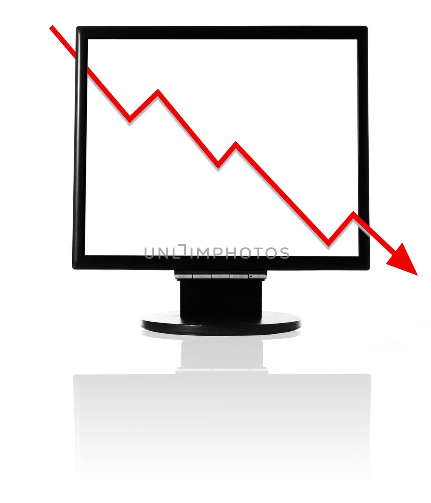 Economic Crisis shown with a red arrow graph on monitor