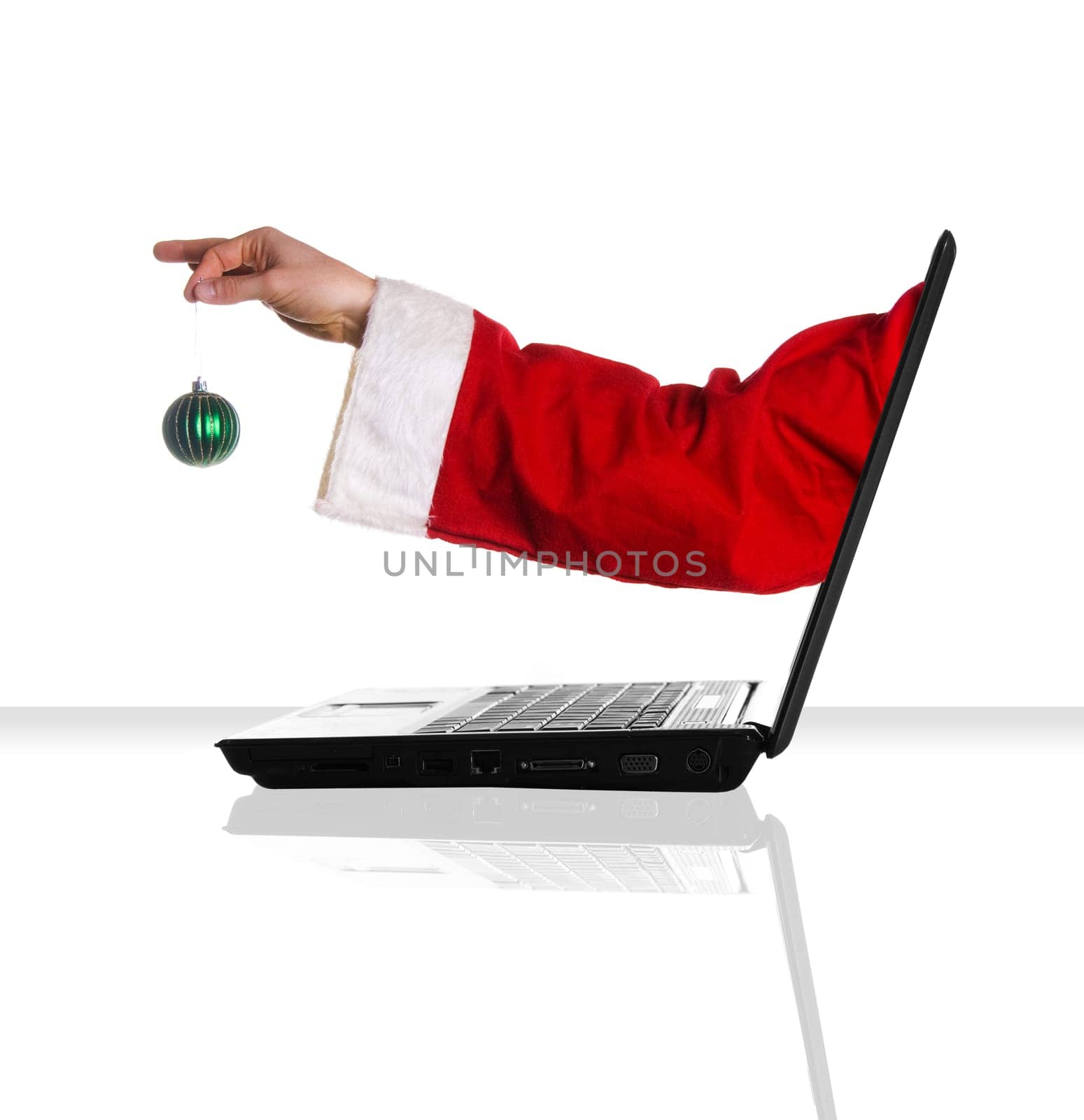a single laptop on a white table and background xmas