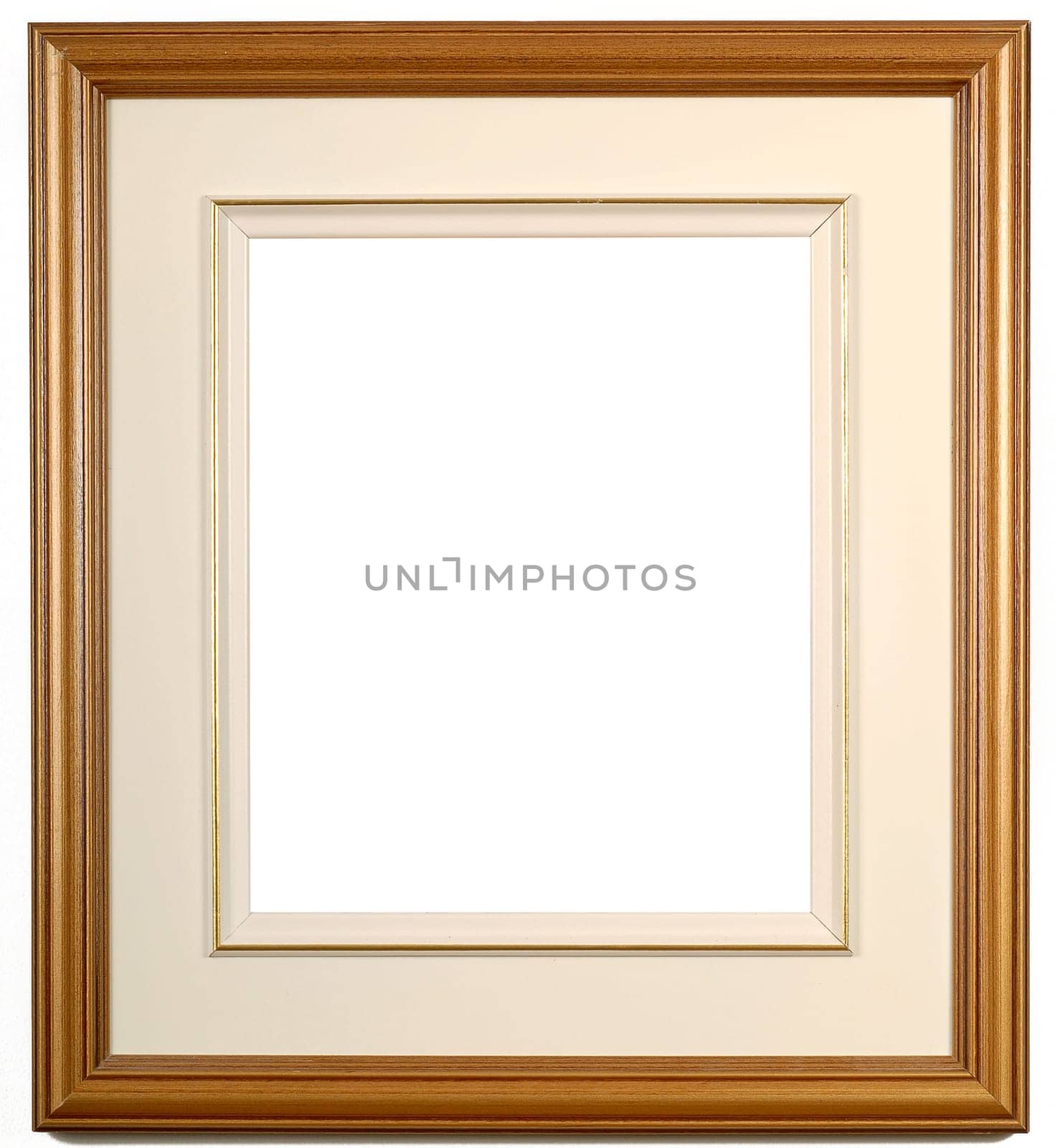 wooden blank picture frame on a white wall