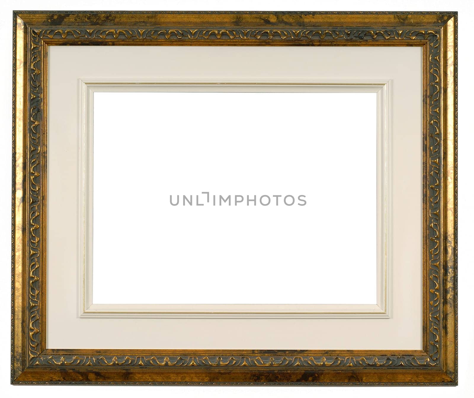 wooden and gold picture frame with a white interior