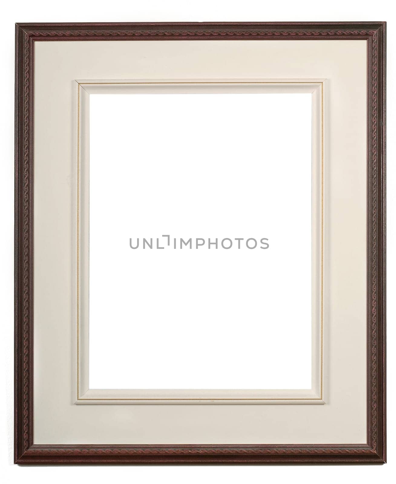 wooden dark picture frame on a whie wall
