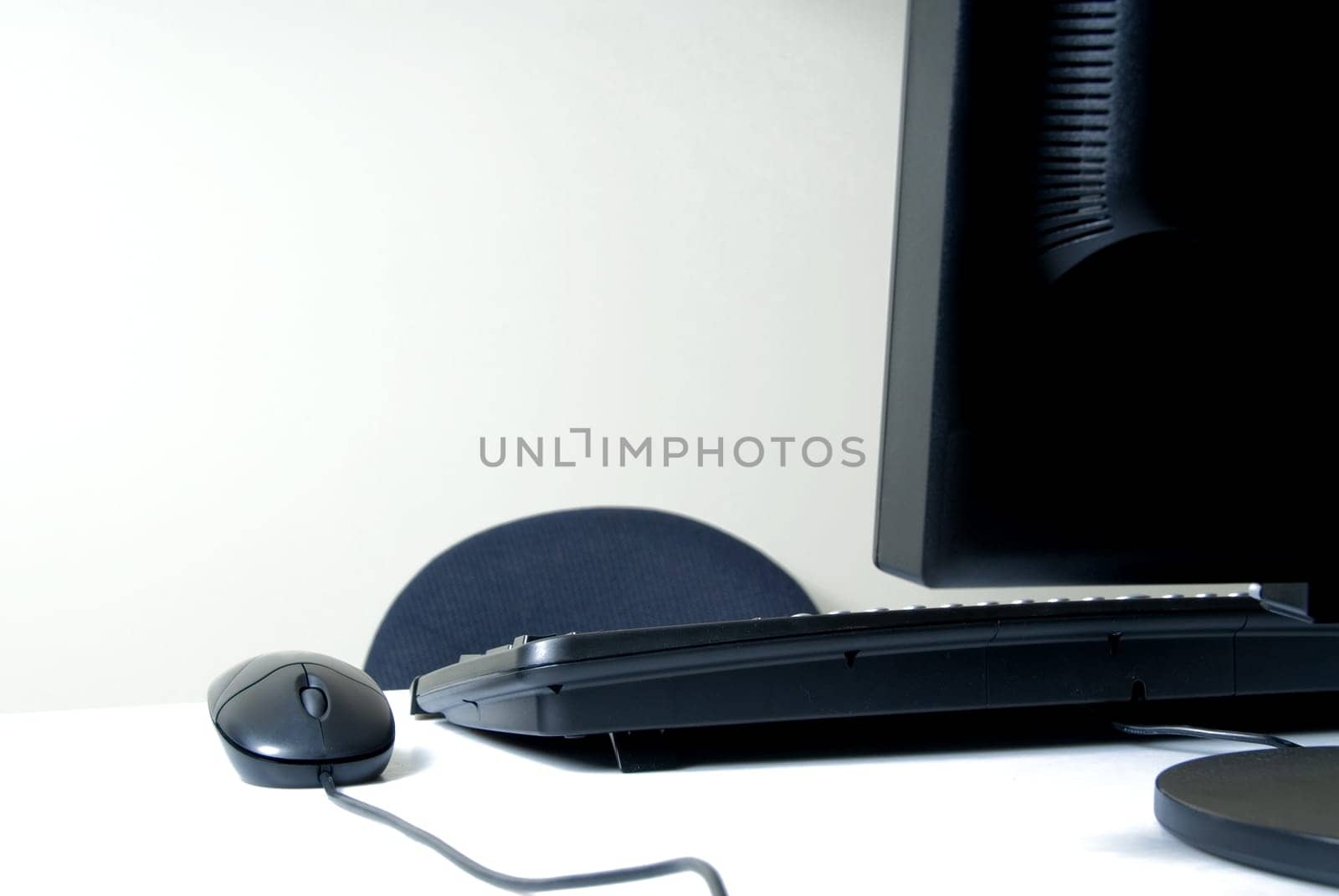 business setup with computer and keyboard