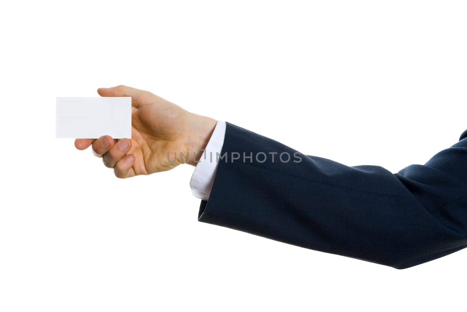 hand of businessman holding a blank card
