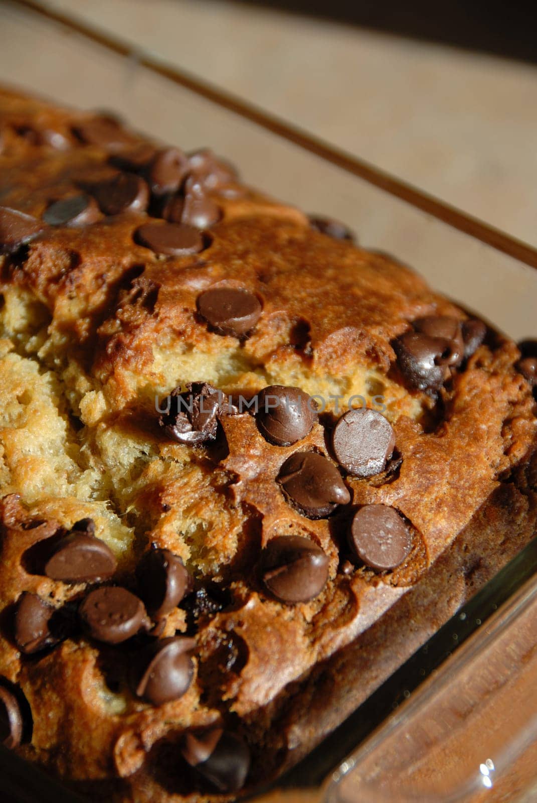 closeup of a nice banana bread with some chocolate