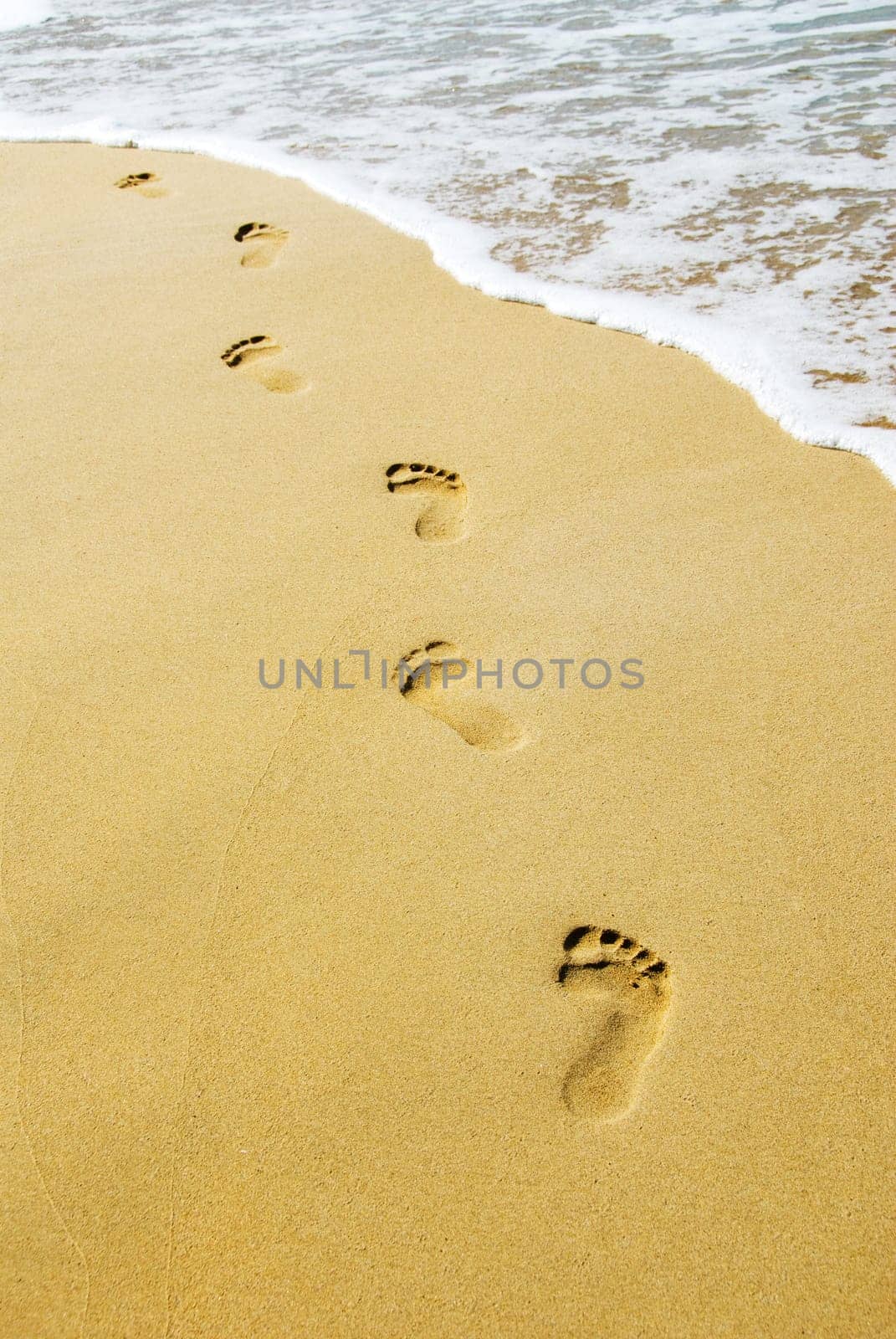foot steps on the beach in the tropics