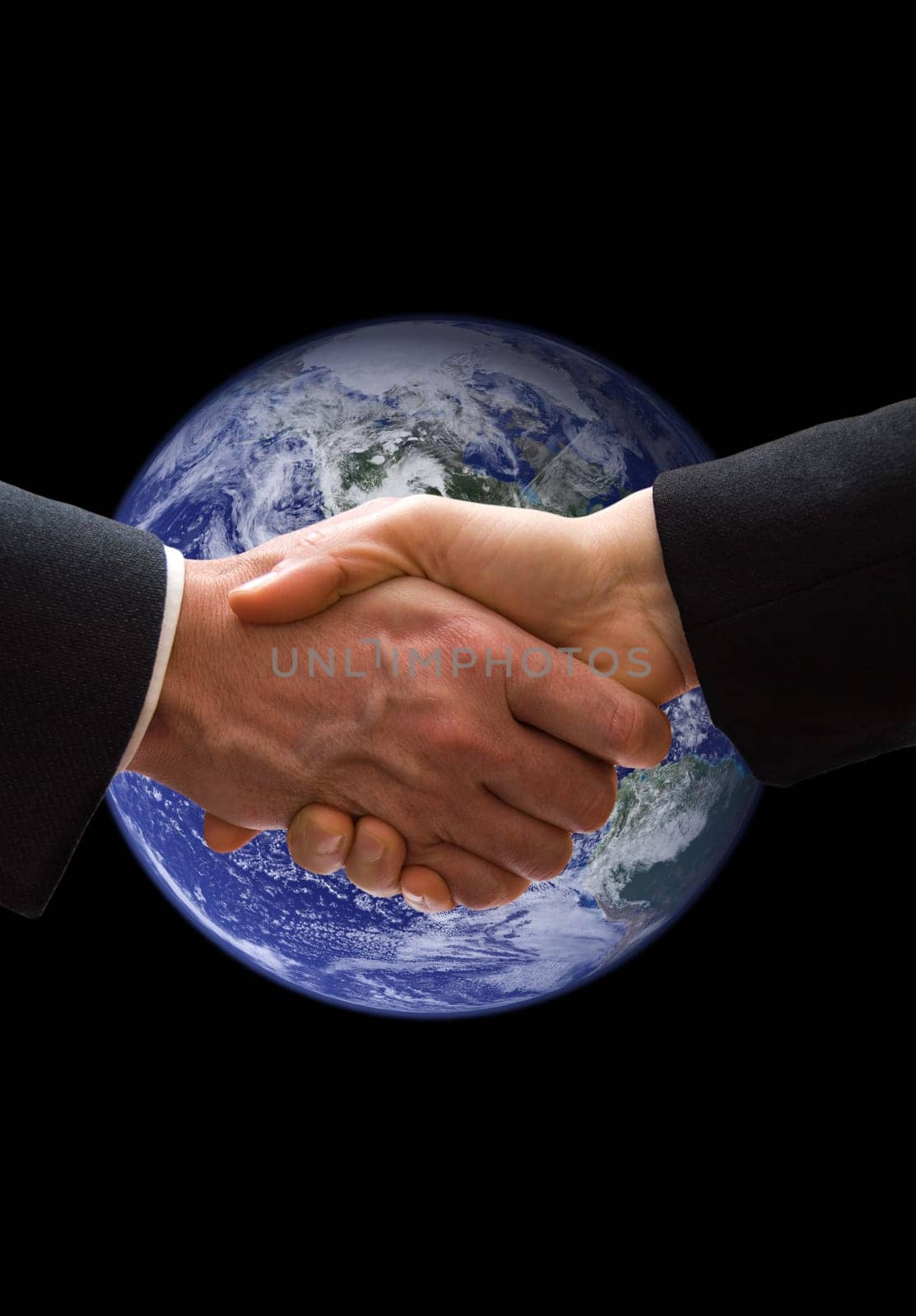 hand shake with the earth in the background