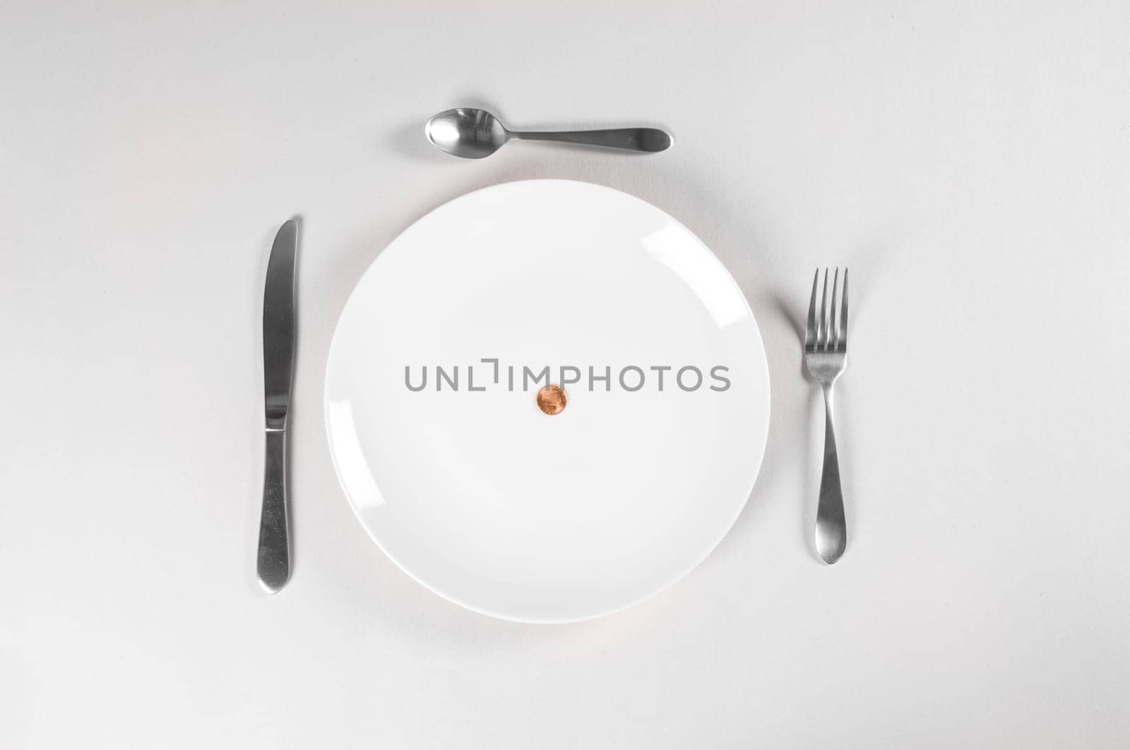 Hungry for Money with white plate isolated