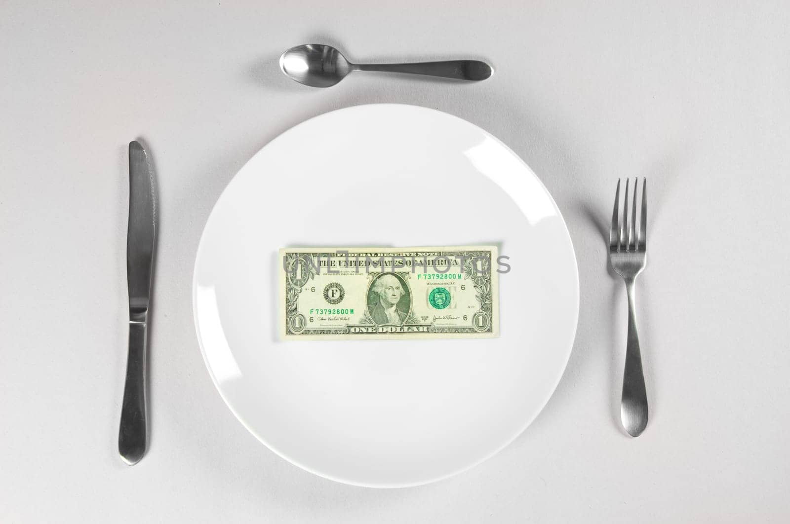 Hungry for Money with white plate isolated