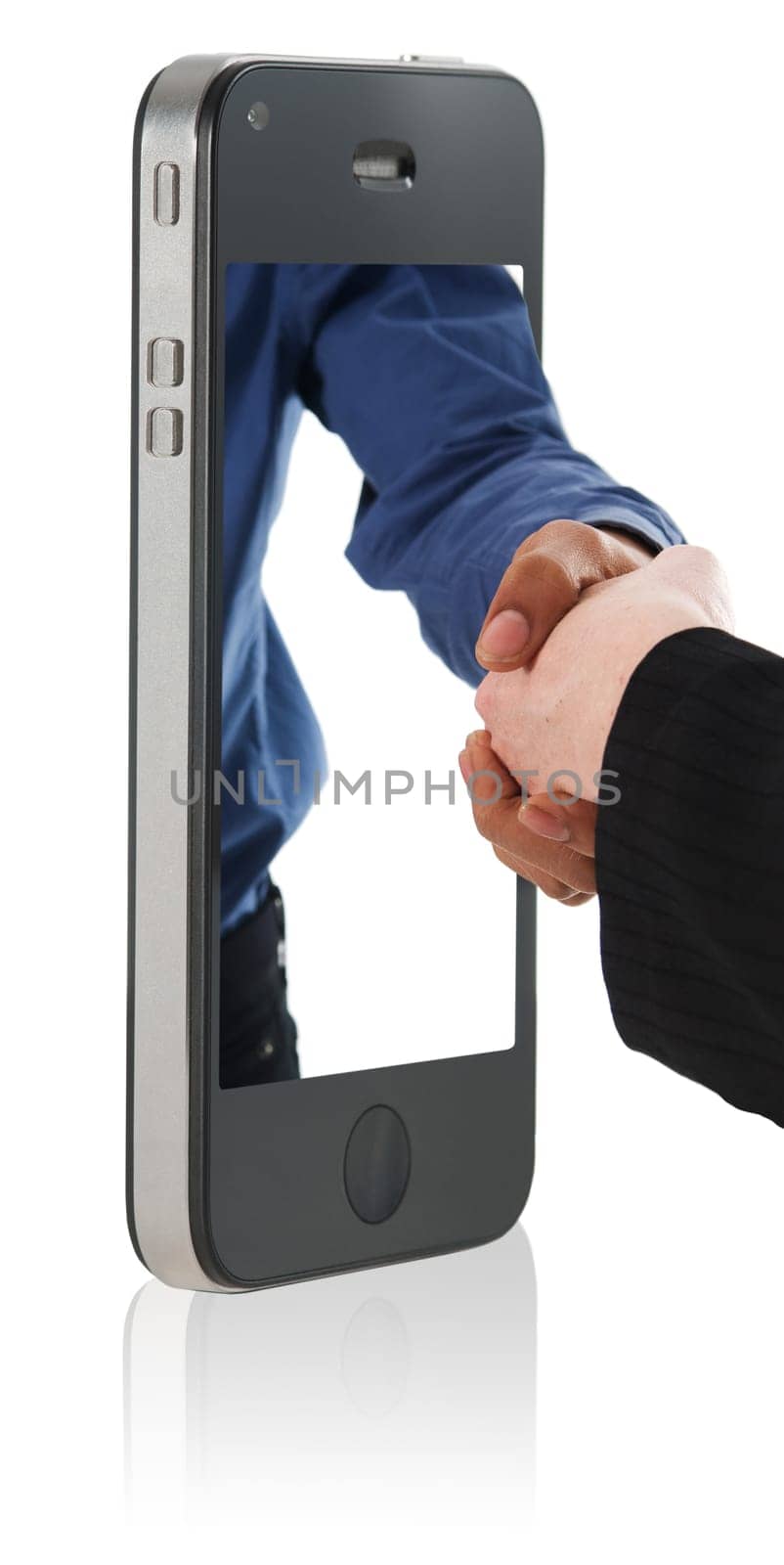 hand shake deal over a smart phone