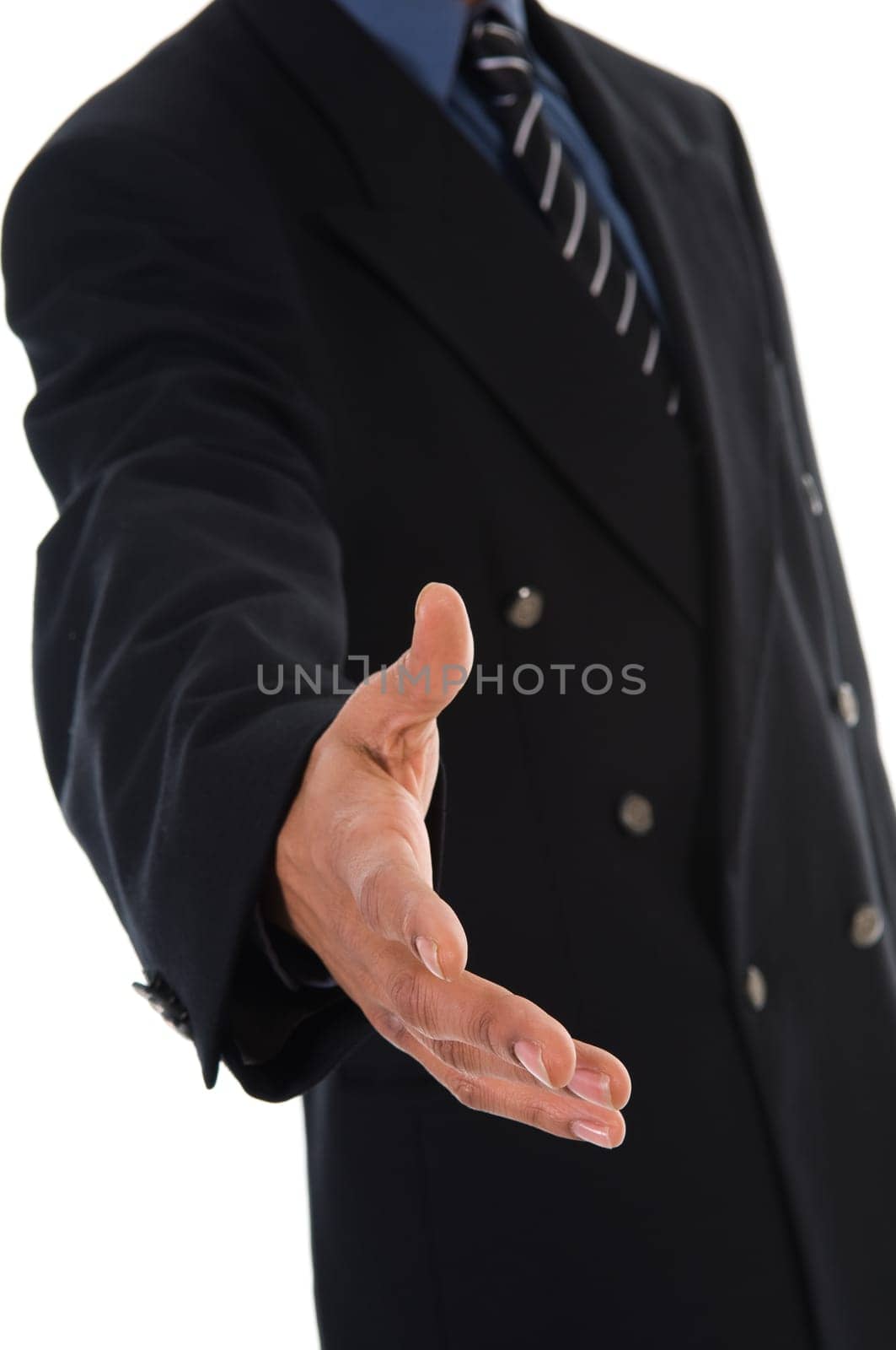 business man giving a hand shake on white