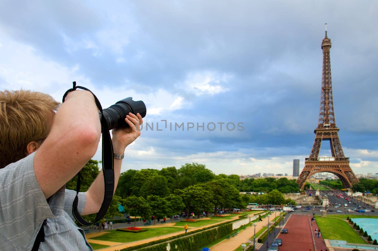 Eiffel Tower in Paris in the clouds