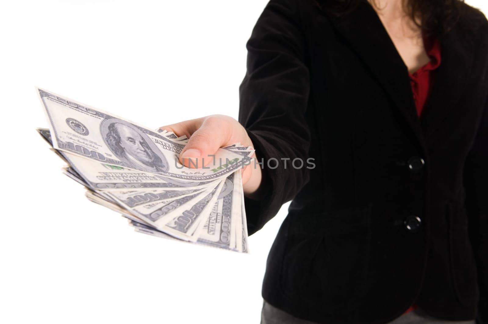 business woman holding some serious cash in her hands