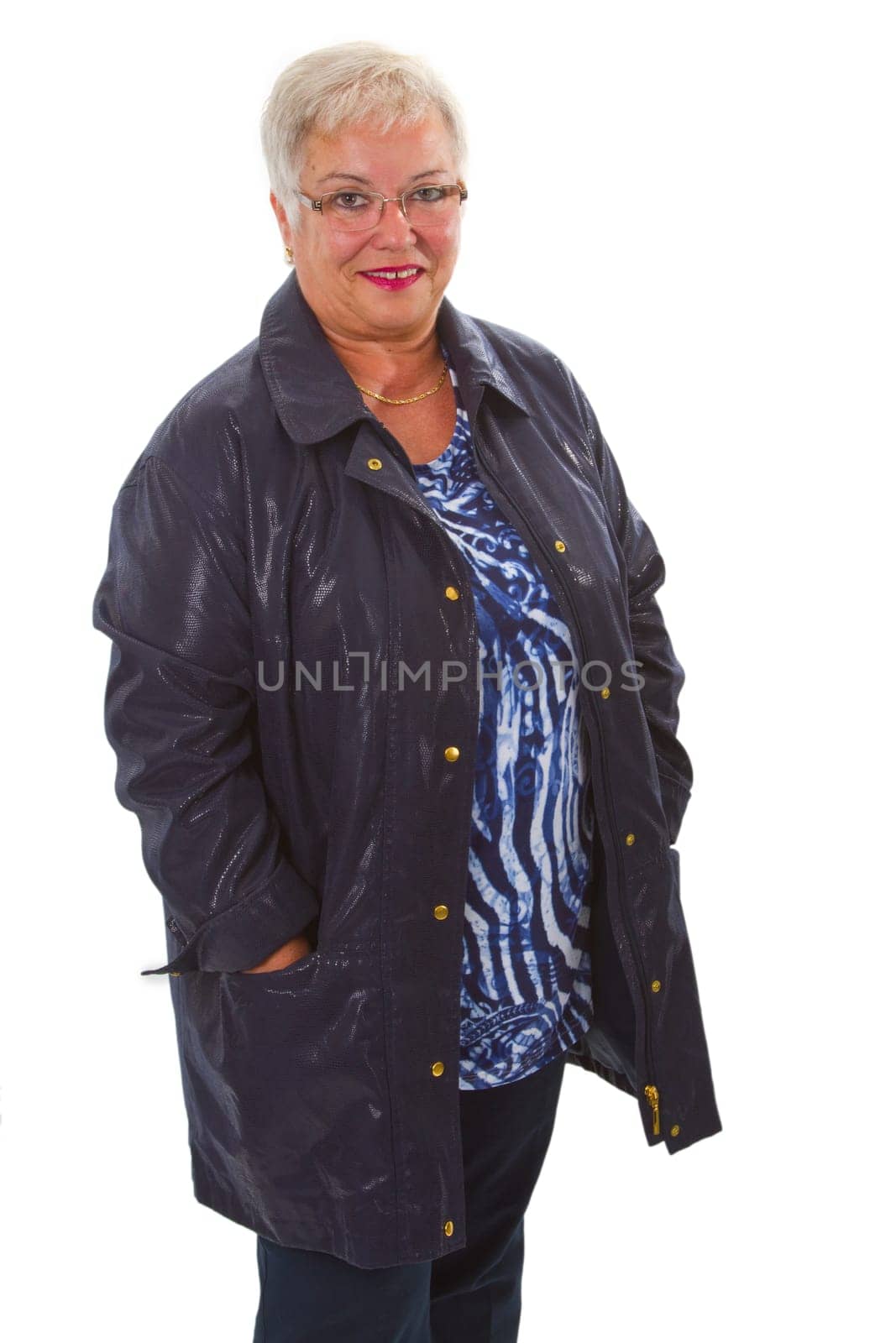 Fashionable senior woman isolated on white background