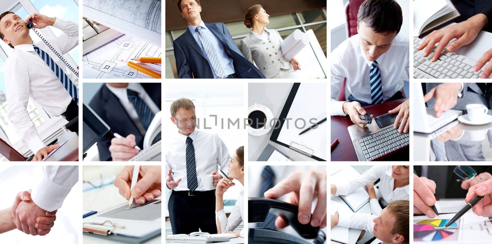 Collage of business teams, technology and partnership concepts