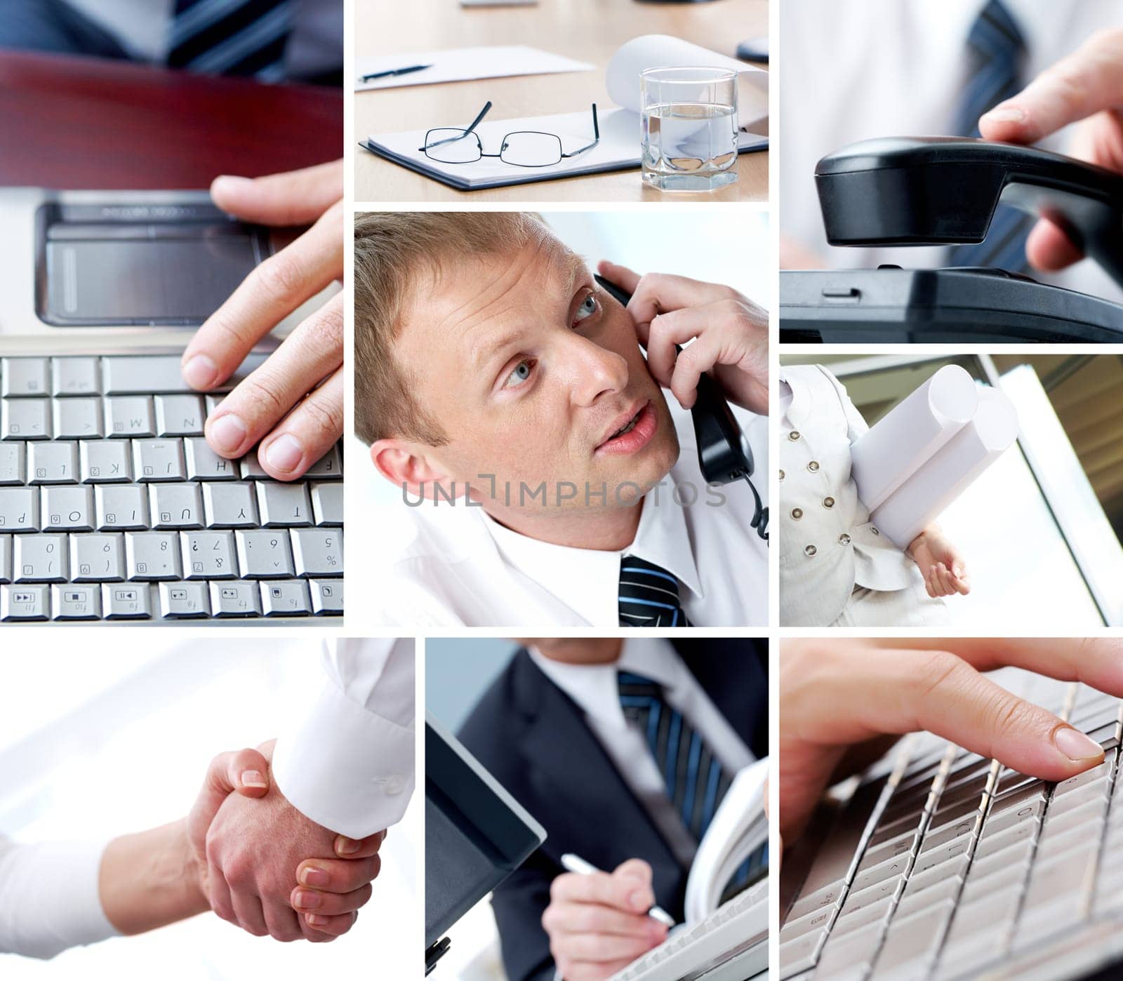 Collage of technology in business and objects
